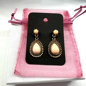 Southwestern Style Cream Gemstone Dangle Earrings in Bronze-tone Metal